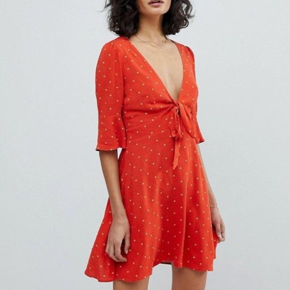 free people red polka dot dress